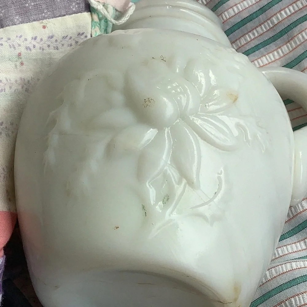 Vintage 2 Piece Bundle White Milk Glass Creamer Syrup